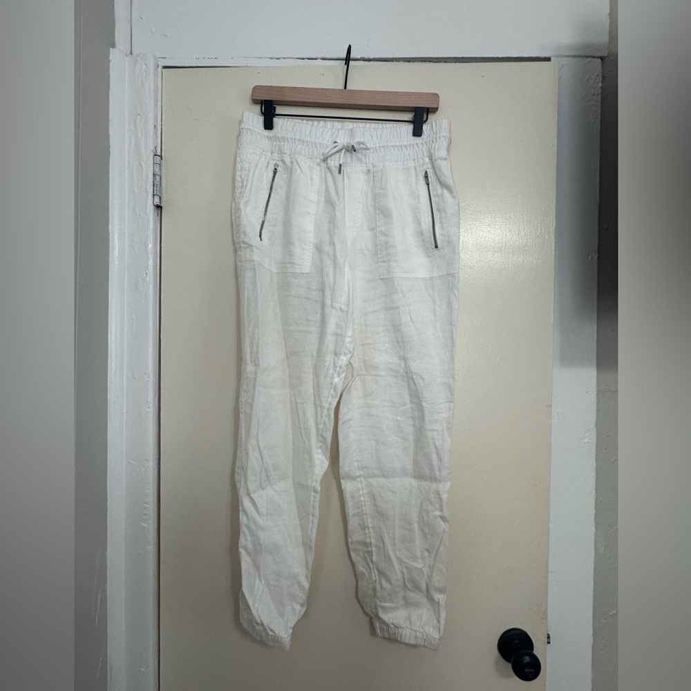 Athleta White Linen-Blend Drawstring Joggers